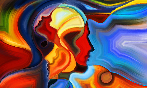 Colors of the Mind series. Abstract arrangement of elements of human face, and colorful abstract shapes suitable as background for projects on mind, reason, thought, emotion and spirituality